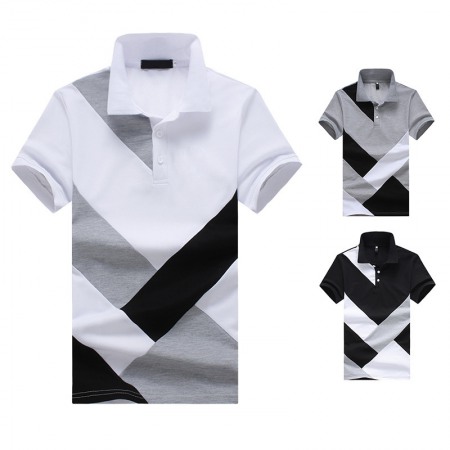 Men's European Size Stitching Short Sleeve Polo